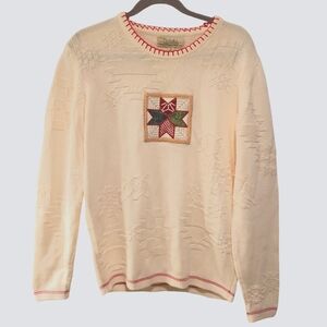 Cabela's, Vintage 90's Sweater, Cottage core Christmas Quilted Patch Knit, Wom S